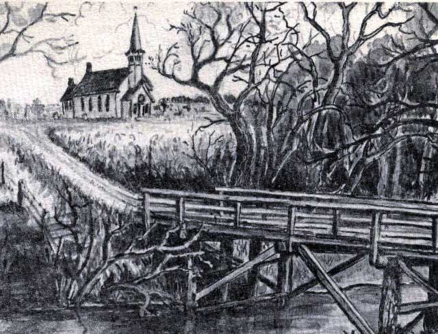 Sketch of the old church by Orabel Thortvedt